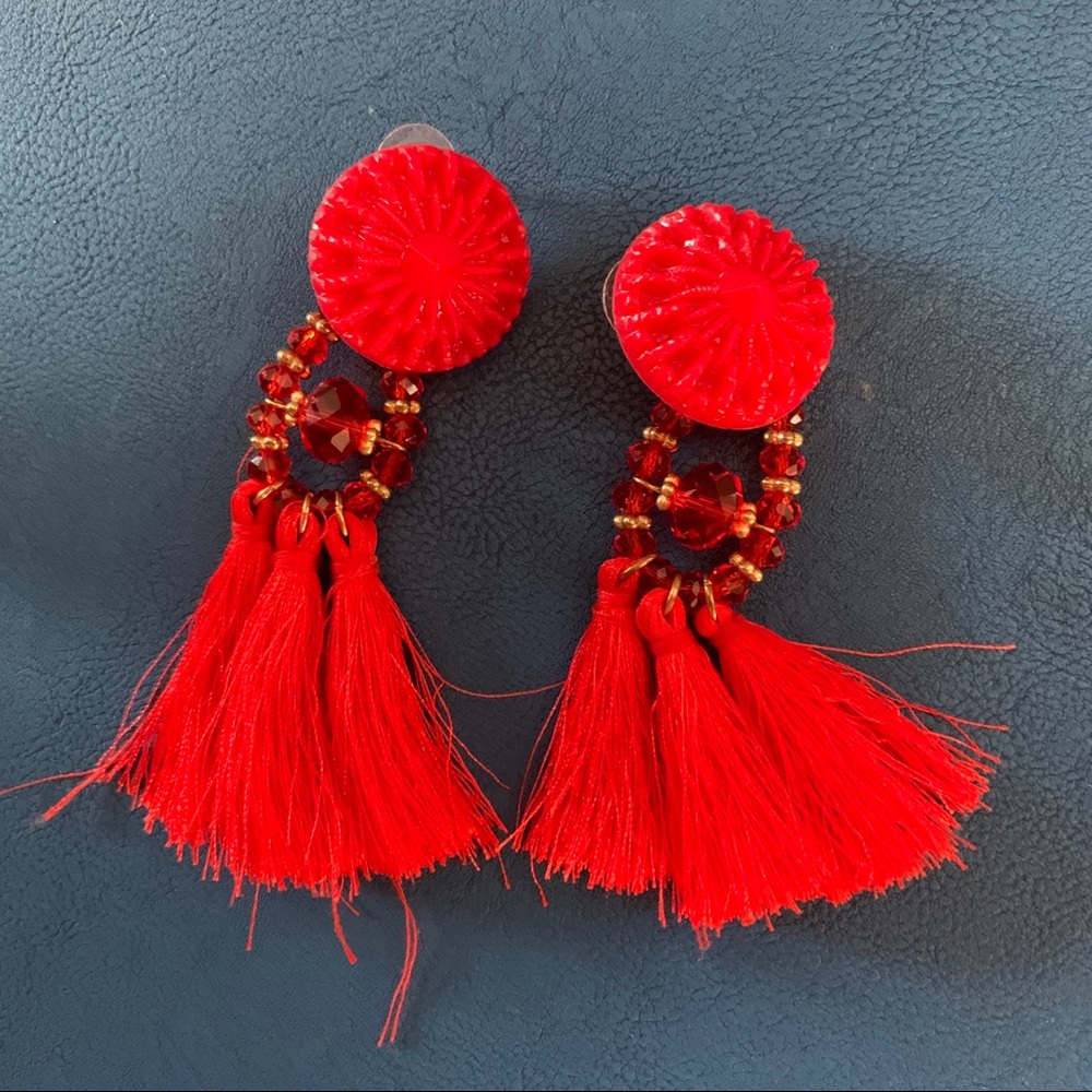 Red statement earrings